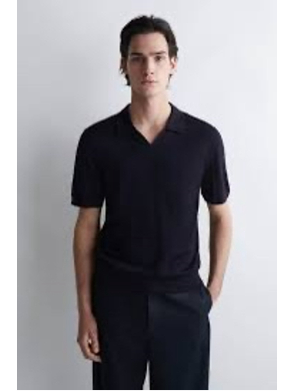 COS Black 100% Cotton Knit Short Sleeve Polo Shirt Mens Size XL Johnny Collar